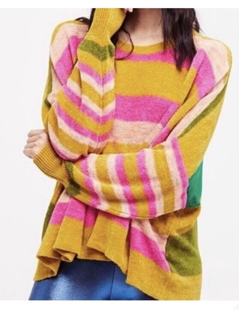FREE PEOPLE All About You Dolman Chenille Terracotta Striped Sweater Size S $128